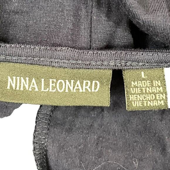 Nina Leonard Womens Embroidered Navy Blue Jersey Knit Short Sleeve Dress sz L - Picture 16 of 16